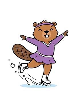 Cartoon Beaver Ice Skating