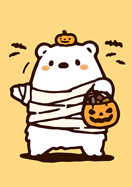 Cute Halloween Bear Mummy Illustration