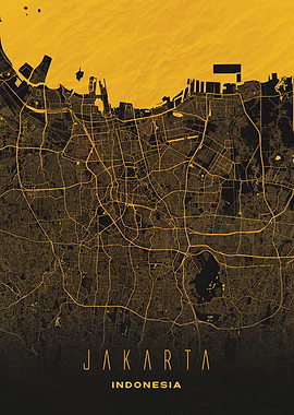 Jakarta, Indonesia City Map Artwork - Modern Minimalist Street Map of Jakarta's Iconic Urban Landscape