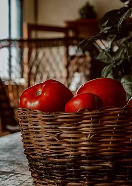 Tomatoes in a Woven Basket