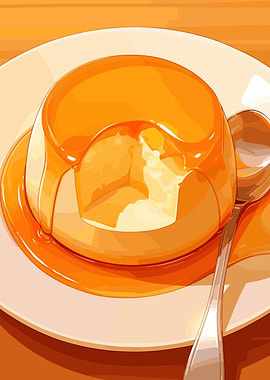 Delicious Caramel Pudding Dessert Illustration