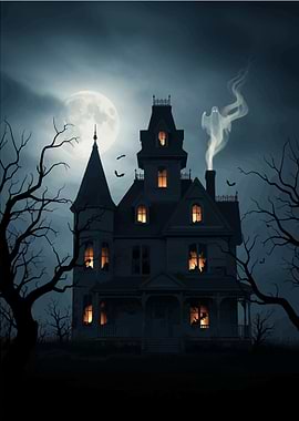 Spooky Haunted House Under Moonlight