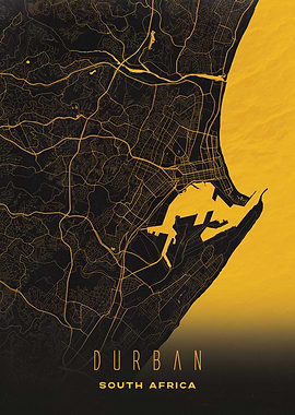 Durban, South Africa City Map Artwork - Modern Minimalist Street Map of Durban's Iconic Urban Landscape