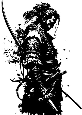 Black and White Samurai Illustration