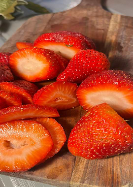 Fresh Strawberries on Wooden Board