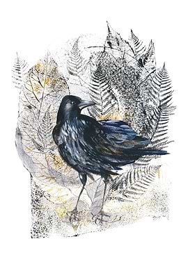 Raven in Forest Watercolor Painting