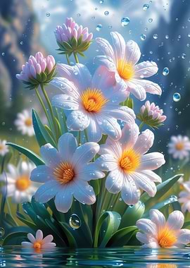 White Daisies with Water Droplets