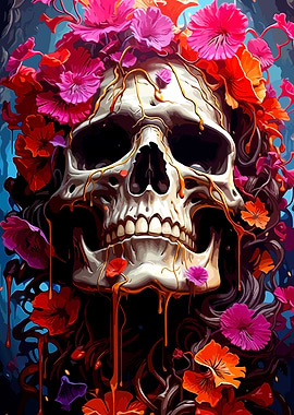Skull with Flowers Digital Art