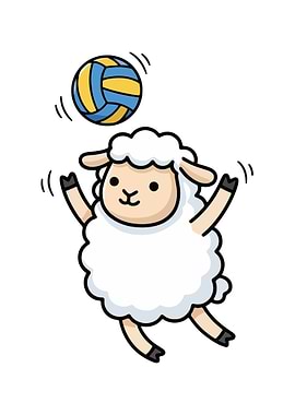Cartoon Sheep Playing Volleyball