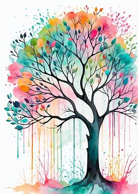 Colorful Watercolor Tree Illustration