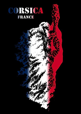 Corsica France Topographic Contour Relief Map blending terrain features into its emblematic colorful flag