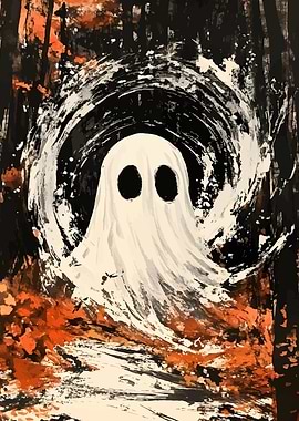 Spooky Ghost in the Woods Painting