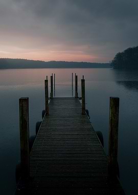Dock on a Calm Lake at Dusk