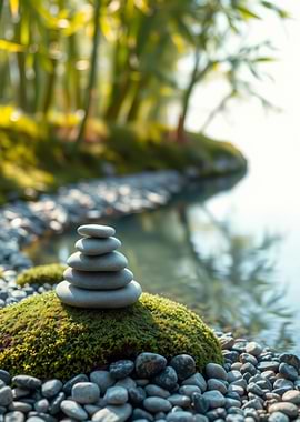 Zen Stone Stack by Water