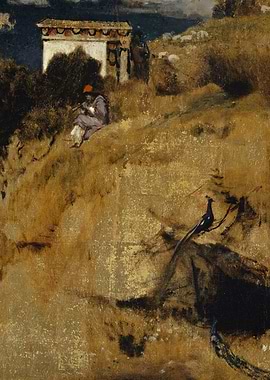Orientalist Landscape with Figures and Peacock