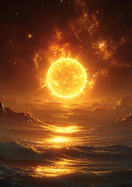 Golden Sun Over Ocean Waves