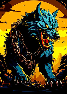 Blue Werewolf with Chains Illustration