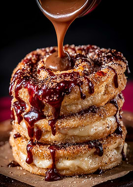 Stack of Cream-Filled Doughnuts with Chocolate