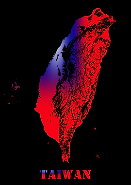 Taiwan Topographic Contour Relief Map blending terrain features into its emblematic colorful flag