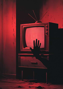 Vintage TV with Hand in Red Light