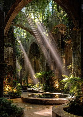 Overgrown Ruins with Sunbeams
