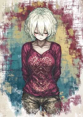 Anime Girl Portrait with Textured Background