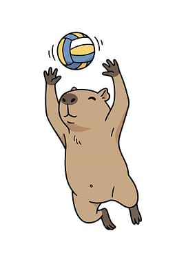 Capybara playing volleyball cartoon illustration