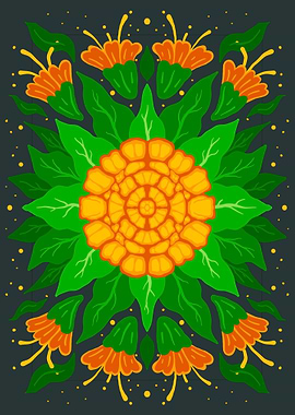 Floral Pattern with Orange and Green
