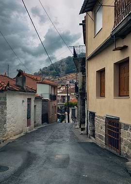 Narrow street in a European village Stipsi, Lesbos