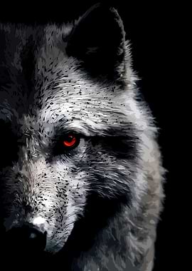 Wolf Portrait with Red Eye