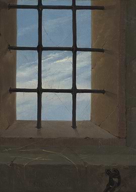 Barred Window with Sky View Painting
