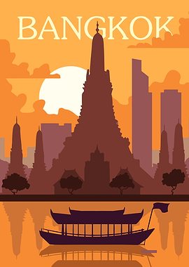 Bangkok Skyline at Sunset Illustration