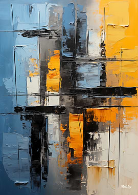 Urban Geometry in Blue and Ochre – Textured Architectural Abstract