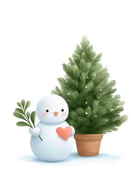 Cute Snowman with Christmas Tree