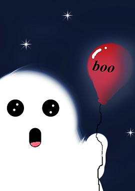 Cute Ghost with Red Balloon