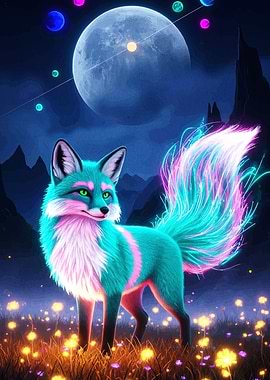 Neon Fox in a Fantasy Landscape