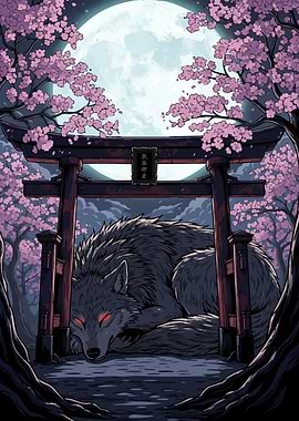 Wolf Torii Gate Cherry Blossoms