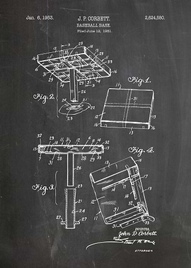 Baseball Base Patent Drawing on Chalkboard