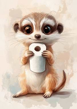 Cute Meerkat Holding Toilet Paper Roll