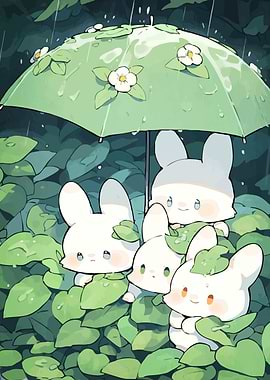 Bunnies Floral Rain
