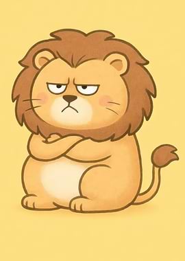 Grumpy Cartoon Lion with Arms Crossed