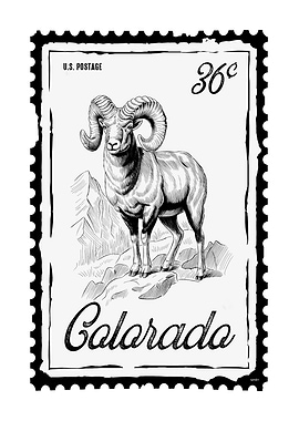 Colorado Ram Vintage Postage Stamp Art
