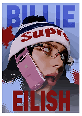 Billie Eilish Portrait with Supreme Hat