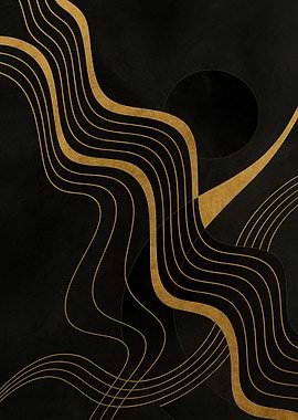 Abstract Gold Waves on Black Background