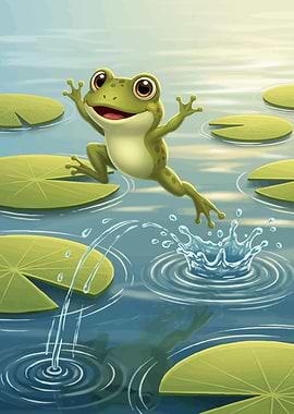 Happy Frog Jumping Lily Pond