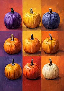 Colorful Pumpkins Grid Painting | Autumn Grid Wall Art