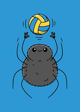 Cartoon Spider Playing Volleyball