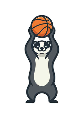 Badger Mascot Shooting Basketball Cartoon