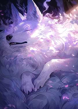 Sleeping White Wolf with Markings