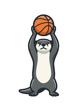Cartoon Otter Playing Basketball